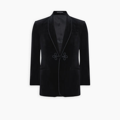 Black Single Breasted Velvet Smoking Jacket Image 2