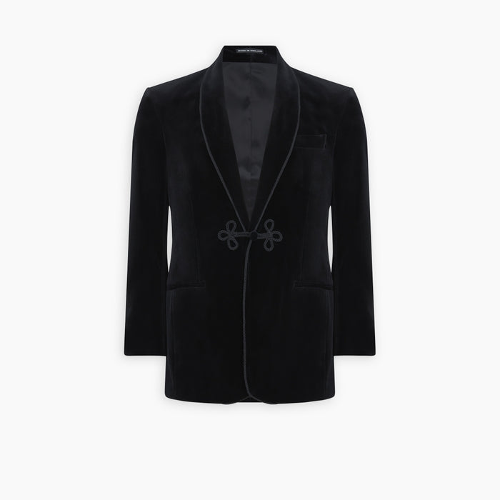 Black Single Breasted Velvet Smoking Jacket Image 2