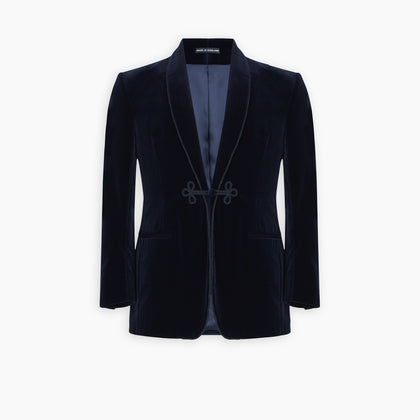 MSMJ004-ZCS002 SMOKING JACKET, FERGUS, VELVET, NAV Image 2