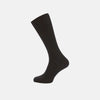 View 1 of product A single Turnbull & Asser Black Mid-Length Merino Wool Sock for men is shown upright on a plain white background, highlighting its full length and shape.