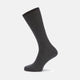 The Turnbull & Asser Dark Grey Mid-Length Merino Wool Sock, ideal as a men’s dress sock, is showcased upright against a plain light gray background.