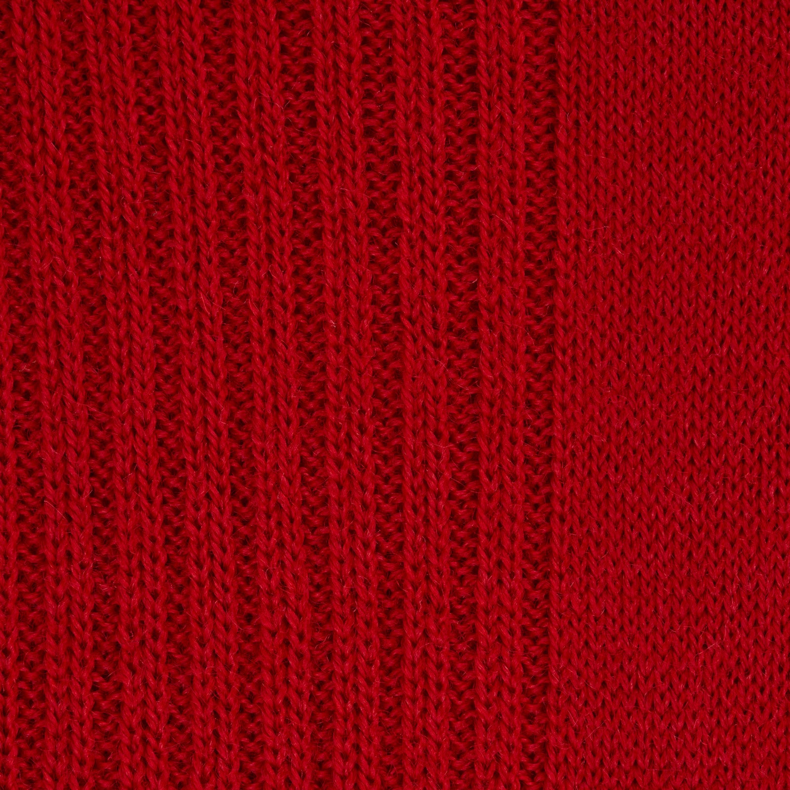View 2 of product A single Red Mid-Length Merino Wool Sock from Turnbull & Asser, featuring a ribbed design, is displayed upright on a plain light gray background.