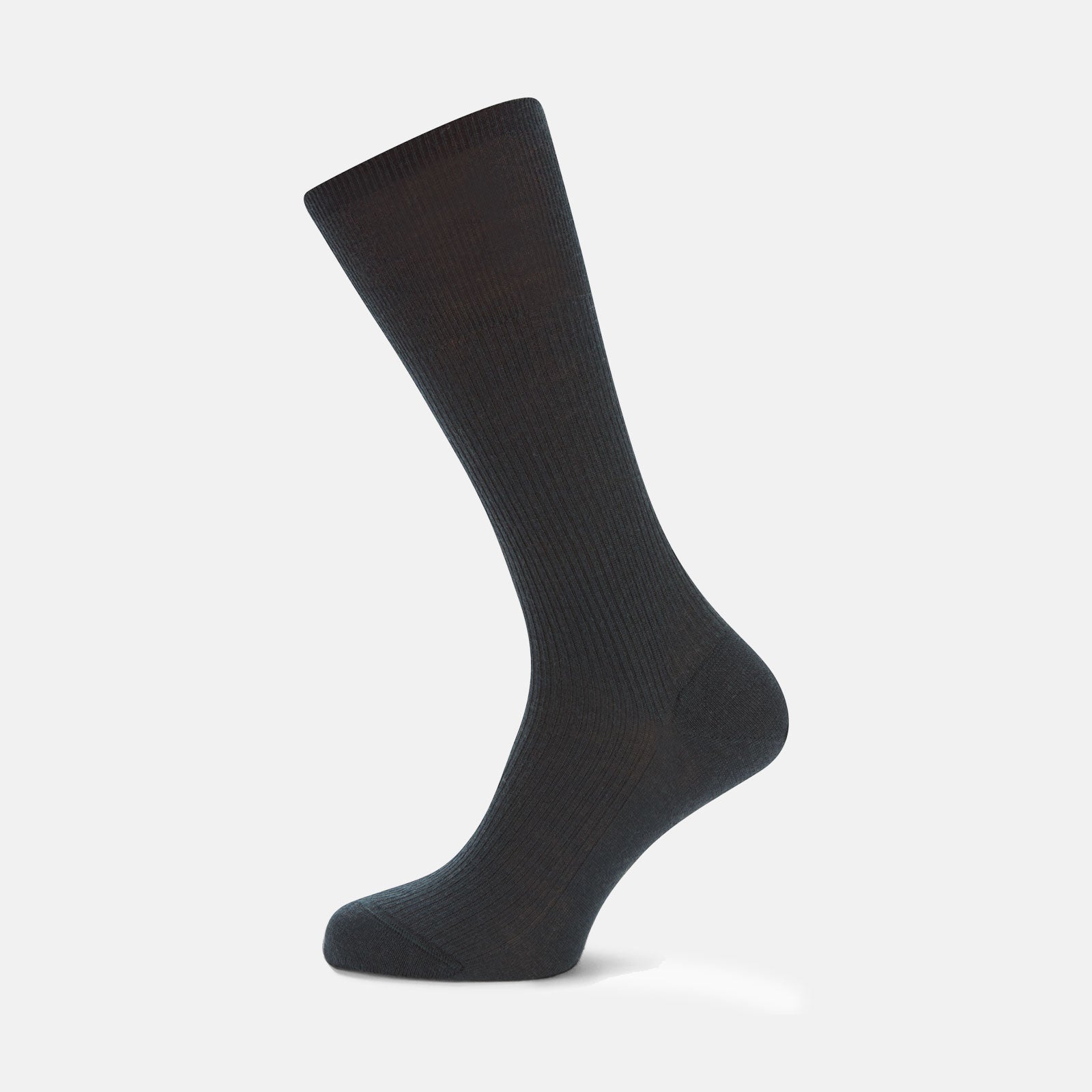 View 1 of product The Turnbull & Asser Racing Green Mid-Length Merino Wool Sock is shown upright on a light gray background, highlighting its refined style and luxurious quality for men.