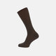 A single Chocolate Brown Mid-Length Merino Wool Sock by Turnbull & Asser is displayed upright against a plain white background, showcasing its luxury men’s sock style.