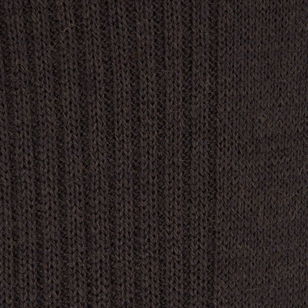 A single Chocolate Brown Mid-Length Merino Wool Sock by Turnbull & Asser is displayed upright against a plain white background, showcasing its luxury men’s sock style.