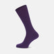 A single Turnbull & Asser Dark Purple Mid-Length Merino Wool Sock stands upright on a plain light gray background, showcasing its ribbed texture and reinforced toe and heel for premium quality.