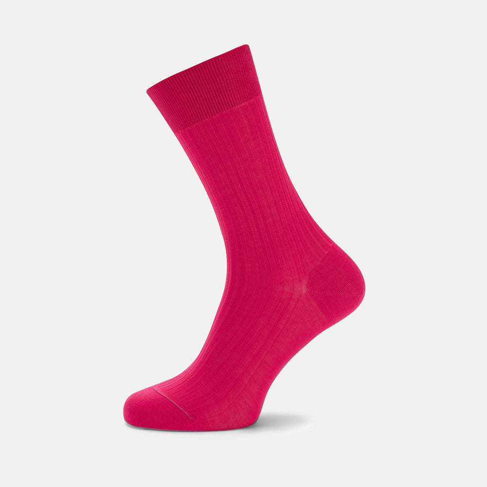 A single Hot Pink Short Cotton Sock by Turnbull & Asser, featuring a ribbed design, is displayed upright on a plain light gray background.