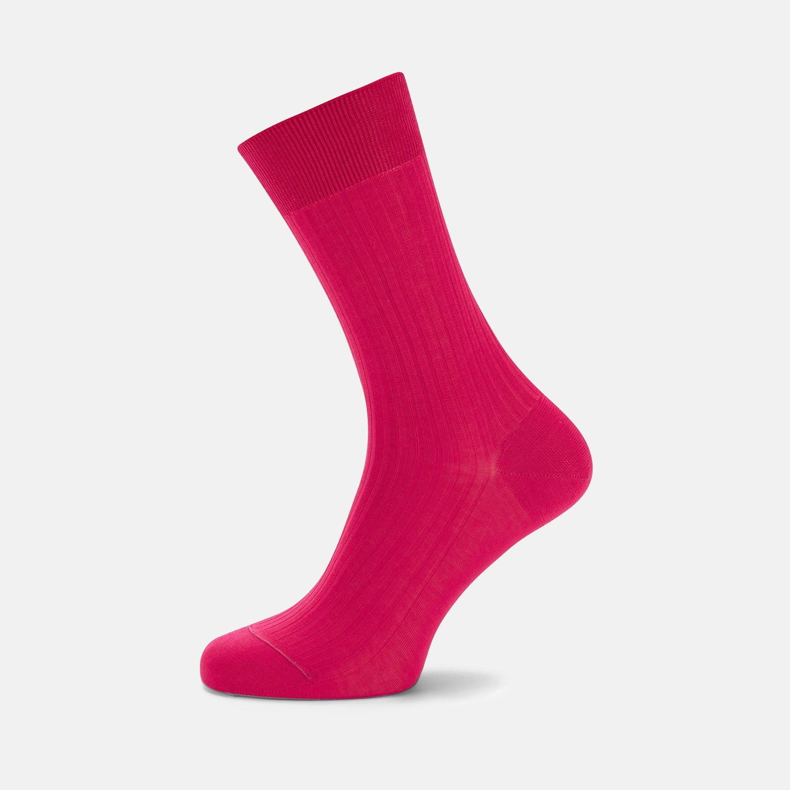 View 1 of product A single Hot Pink Short Cotton Sock by Turnbull & Asser, featuring a ribbed design, is displayed upright on a plain light gray background.