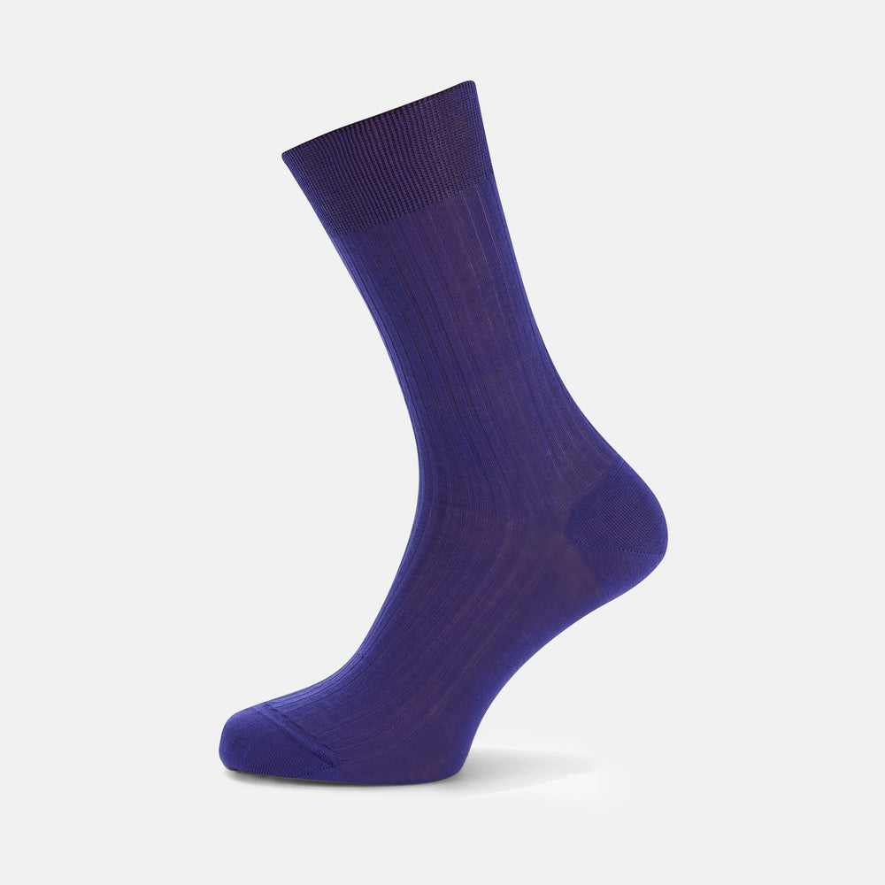 A single Purple Short Pure Cotton Sock by Turnbull & Asser is displayed against a plain light gray background, positioned as if worn on a right foot.