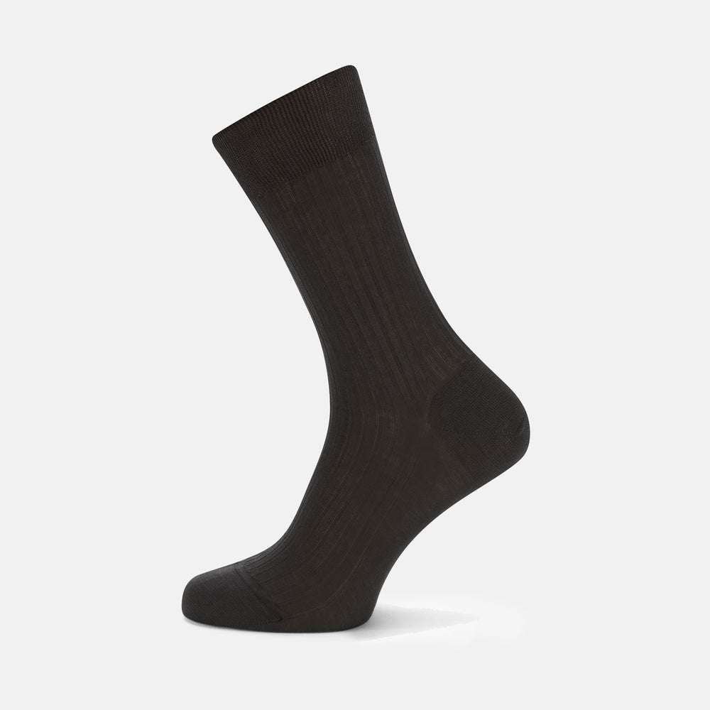 A single Charcoal Short Cotton Sock by Turnbull & Asser is shown in side profile on a white background, highlighting the heel and toe—a refined option for those seeking luxury men’s socks.