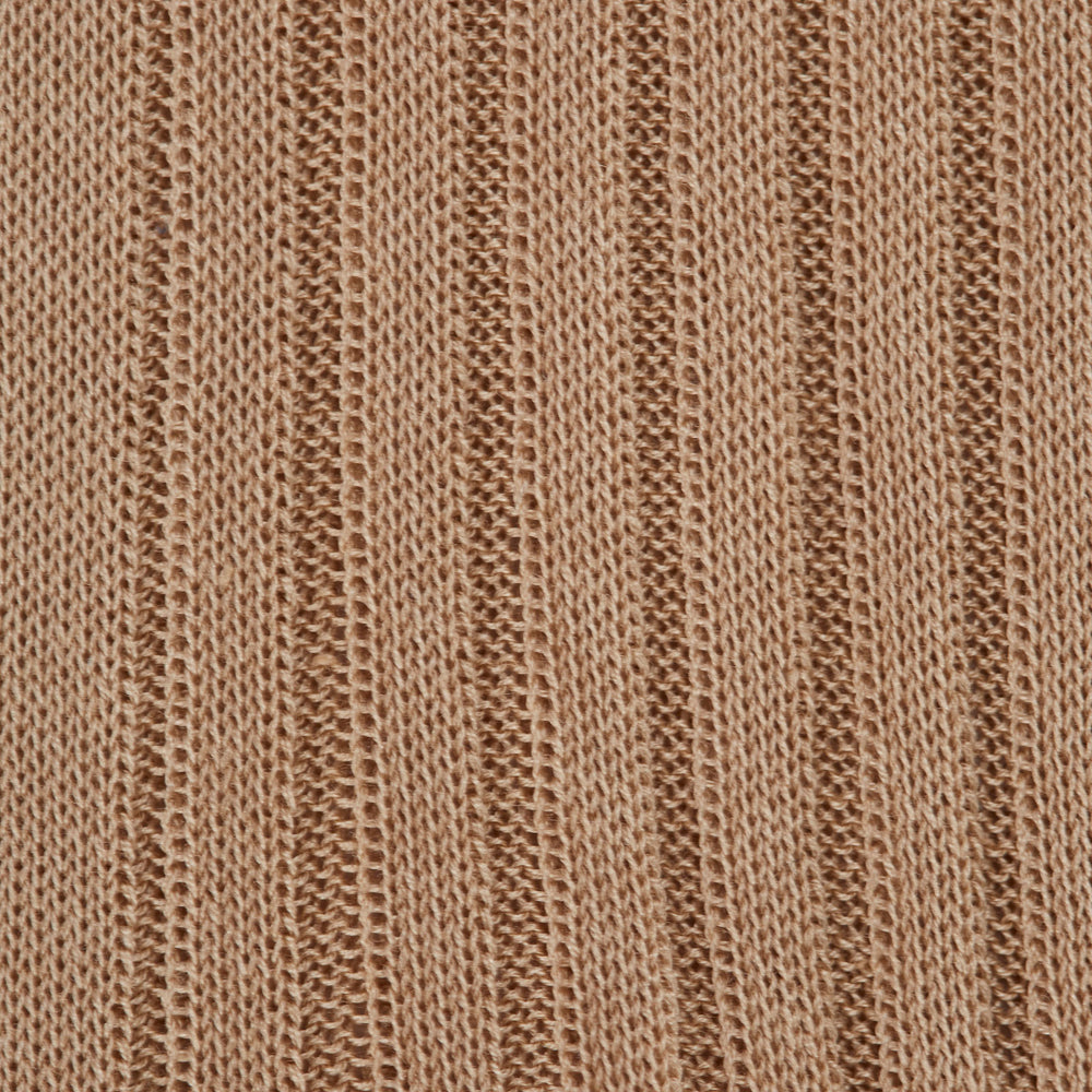 A single Ecru Long Cotton Sock by Turnbull & Asser is displayed on a white background, shown from the side to highlight its ribbed texture—crafted from fine cotton for a luxurious men’s sock.