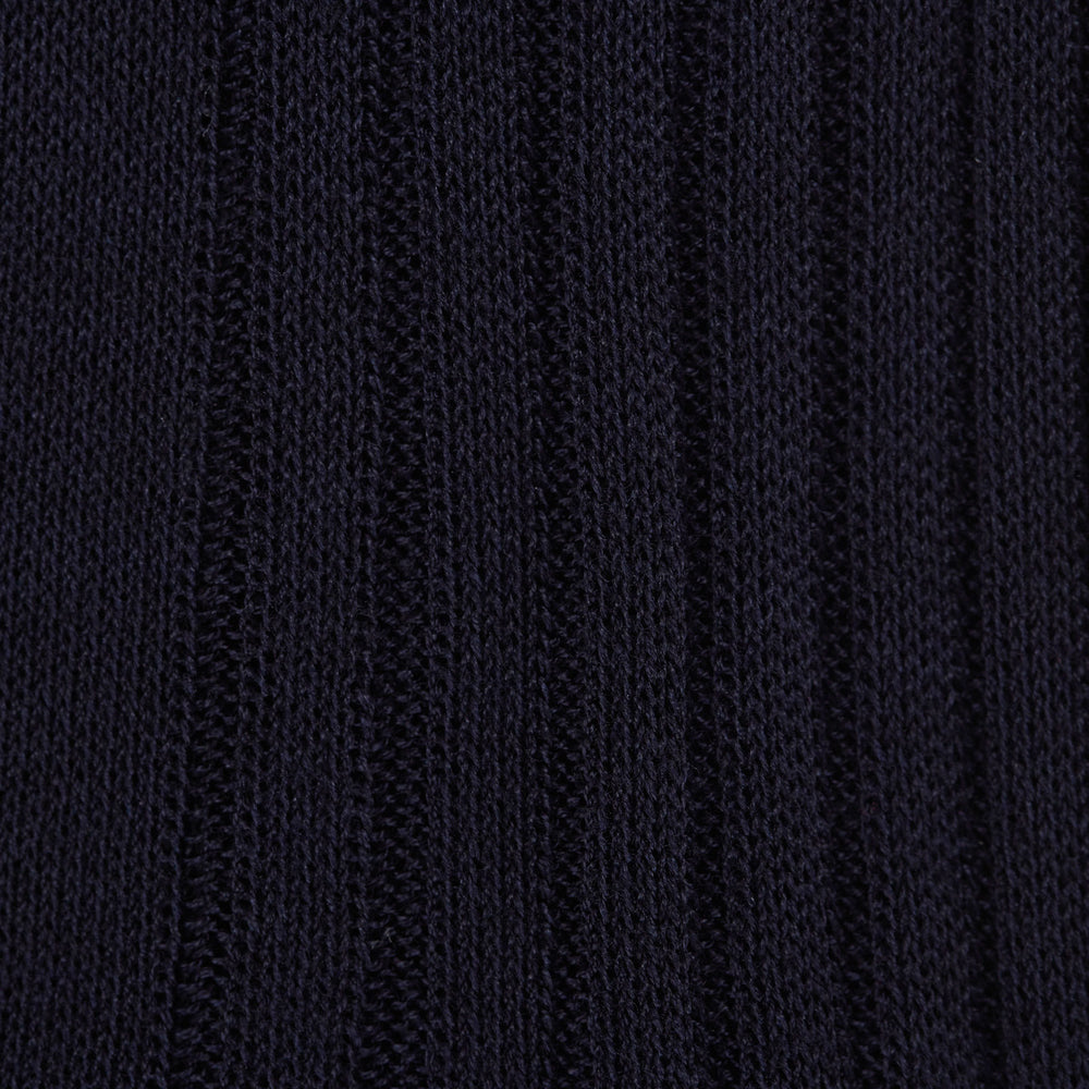 A single navy long cotton sock by Turnbull & Asser stands upright on a white background, showcasing its ribbed texture and fitted shape.