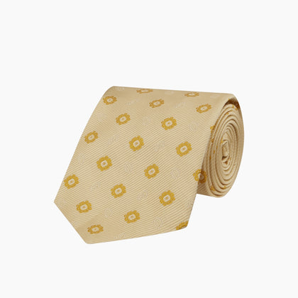 Soft Yellow Floral Jacquard Stripe Silk Tie Image 4