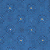 View 3 of product The Turnbull & Asser Blue Flower Mosaic Silk Tie features a blue silk fabric with a detailed geometric and floral design, accented in lighter blue and white, displayed on a white background.