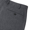View 2 of product The Turnbull & Asser Charcoal Flannel Trousers feature a tailored fit, button and zipper closure, front pockets, and belt loops, crafted from fine Italian wool flannel and displayed flat on a white background.