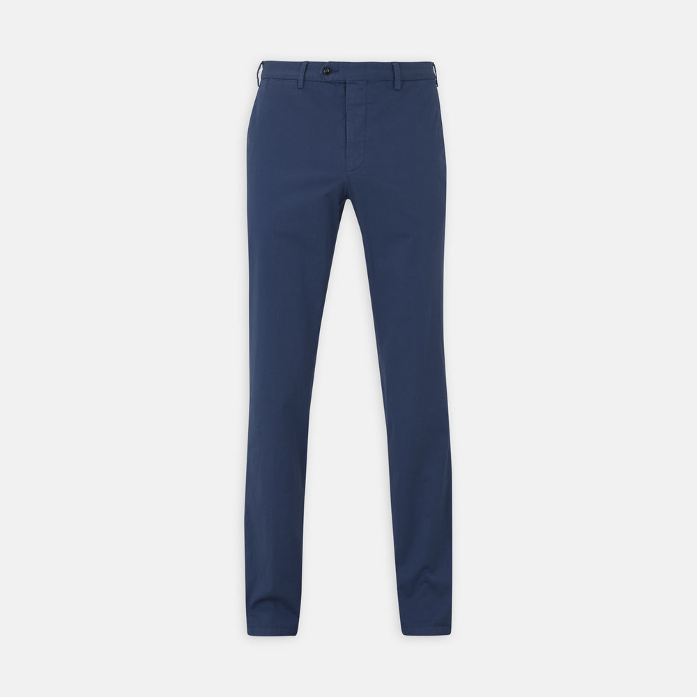 Turnbull & Asser’s Navy Garment Dyed Cotton Chinos feature a slim, straight-leg fit, belt loops, button closure, and side pockets—shown here against a plain white background.