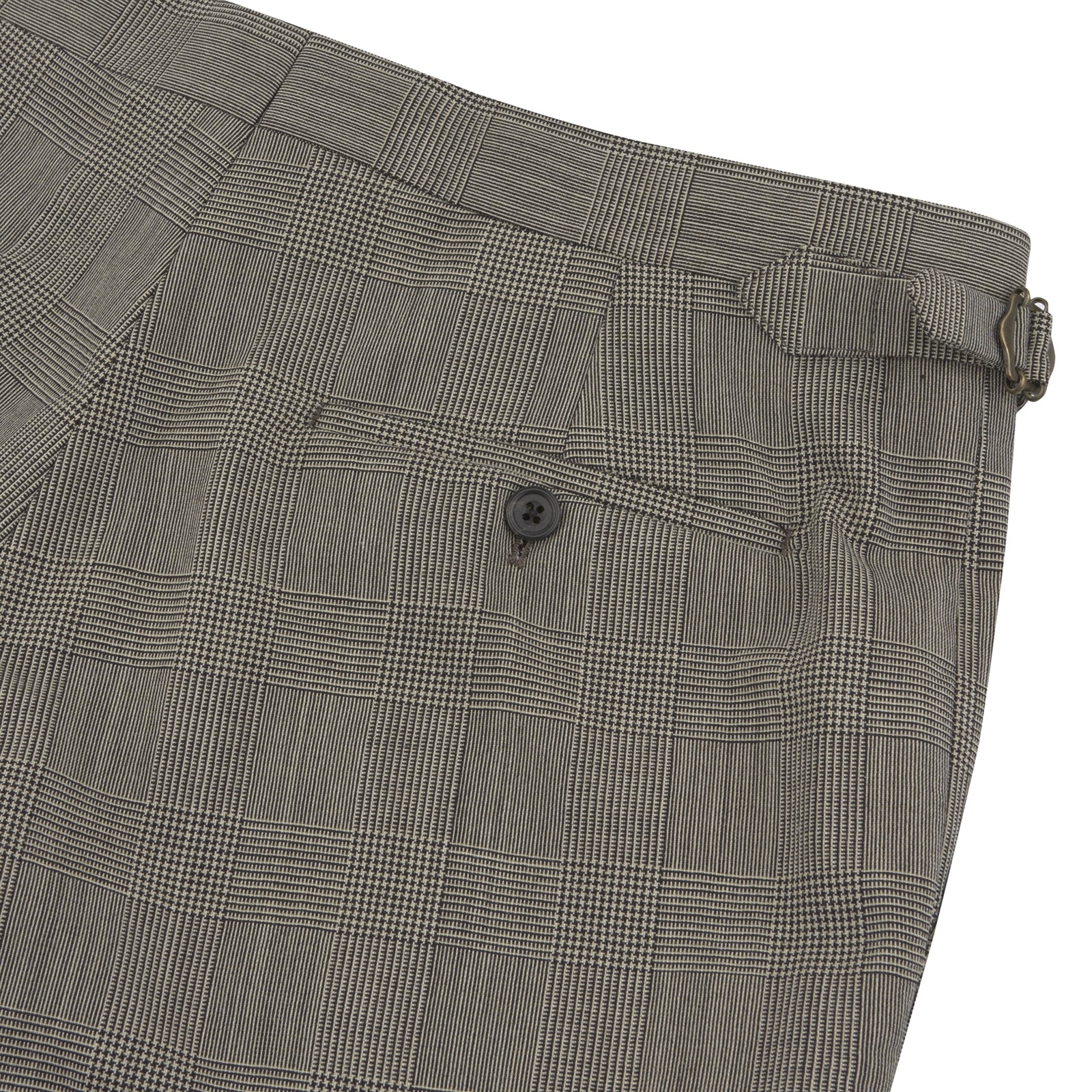 View 2 of product Turnbull & Asser’s Harry Grey Check Trousers feature a slim fit, flat front, and straight legs in a refined check pattern—an elegant seasonal update for your wardrobe, shown here against a white background.