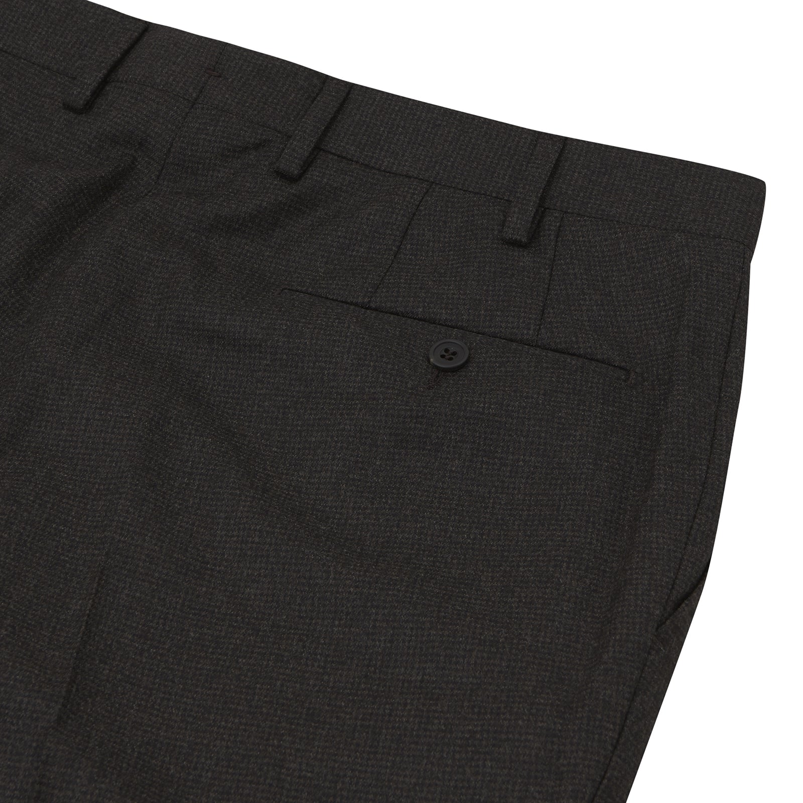 View 2 of product Turnbull & Asser Brown Flannel Formal Chinos with belt loops, front pockets, and button closure, shown against a plain white background.