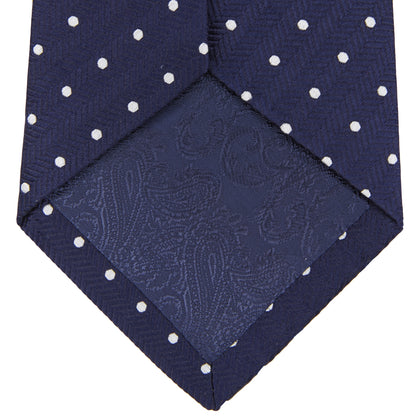 Slim Navy & White Spot Herringbone Silk Tie Image 3