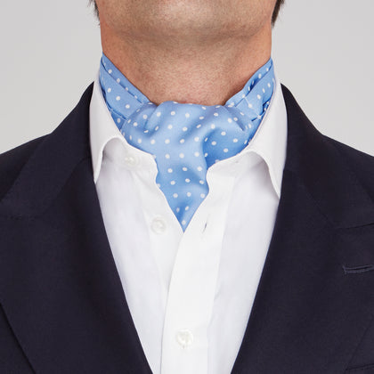 Sky Blue and White Medium Spot Silk Ascot Tie Image 1