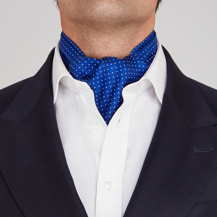 Royal Blue and White Small Spot Silk Ascot Tie Image 1