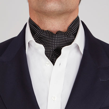 Black and White Mini Spot Silk Cravat Image 1