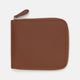 The Light Tan Leather 8 C/C Zipped Wallet by Turnbull & Asser, with a smooth square design, features a leather pull tab and zipper along two sides. It is shown closed against a plain white background.