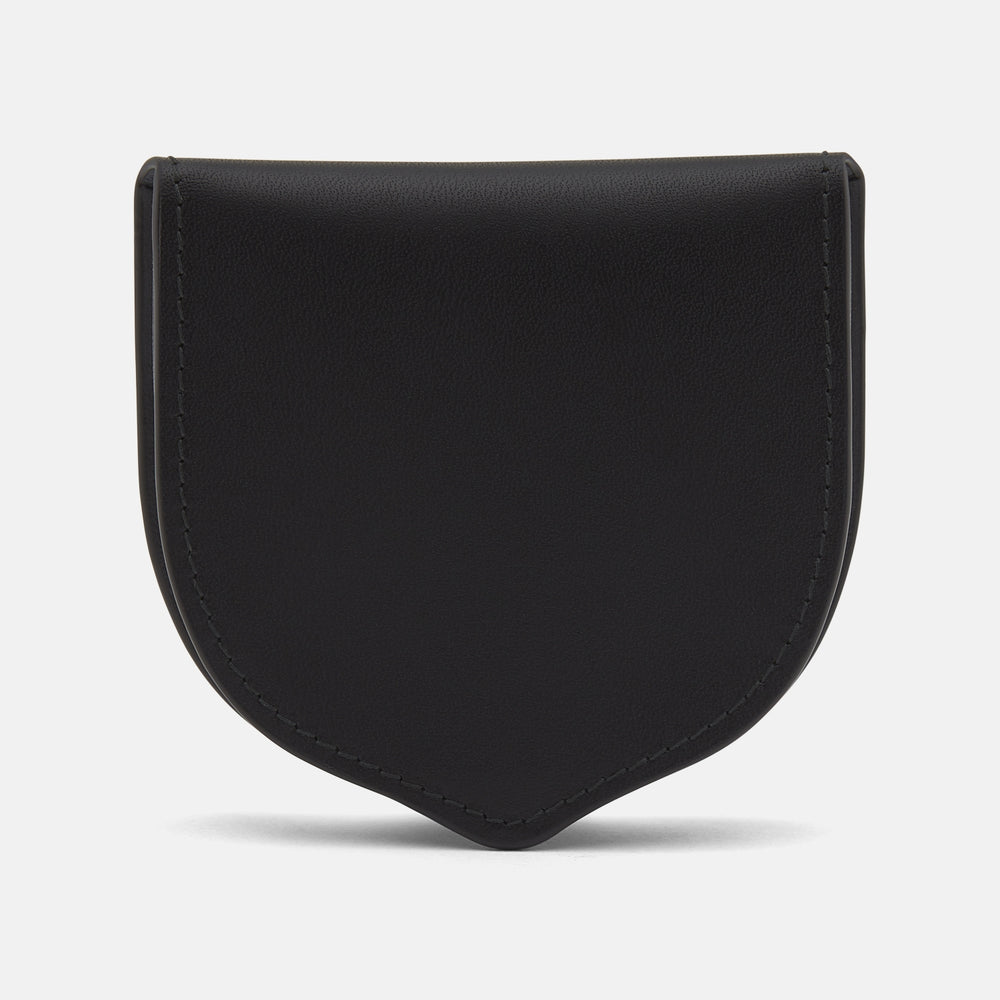 A black Turnbull & Asser Leather Tray Purse coin pouch with curved edges and visible stitching, photographed against a plain white background.