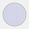 View 1 of product A circular swatch of Turnbull & Asser’s White and Blue Fine Stripe Sea Island Quality Cotton Fabric features evenly spaced thin navy stripes on light blue, bordered in gray, set against a plain white background.